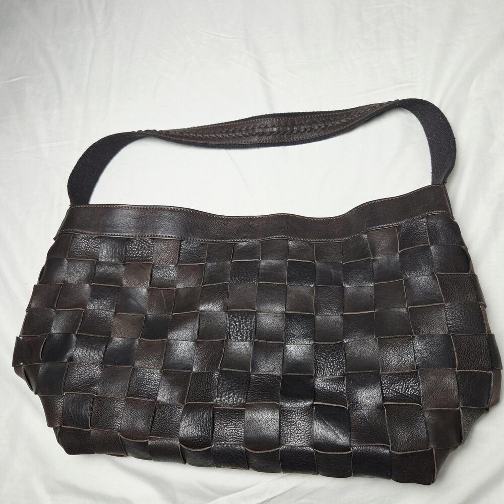 Frank Exe Hobo Bag Womens Large Brown Woven Leather Shoulder Purse Boho Italy